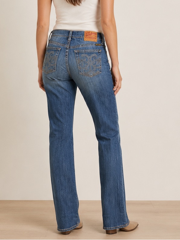 Lucky Brand Sweet N Low Bootcut Jeans  Medium Wash Embroidered Pocket Denim